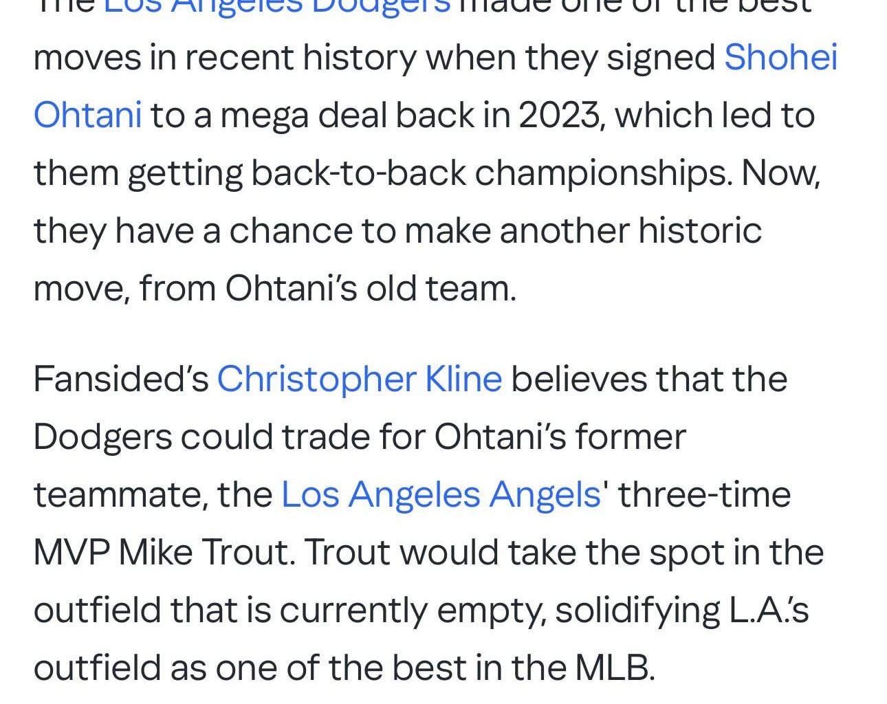 LOL. No idea who “Fansided” or Christopher Kline are, but this is an article floating around currently.