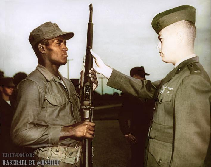Private First Class Roberto Clemente served in the United States Marine Corps Reserve, 1958-64.