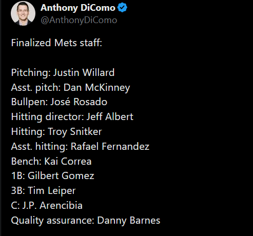 [Anthony DiComo] Finalized Mets staff