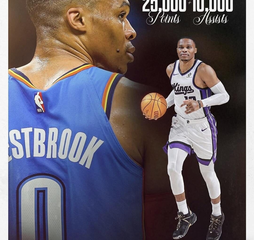 Russ posts himself in a Thunder jersey to celebrate this amazing milestone. Always showing OKC love.
