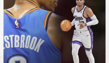 Russ posts himself in a Thunder jersey to celebrate this amazing milestone. Always showing OKC love.