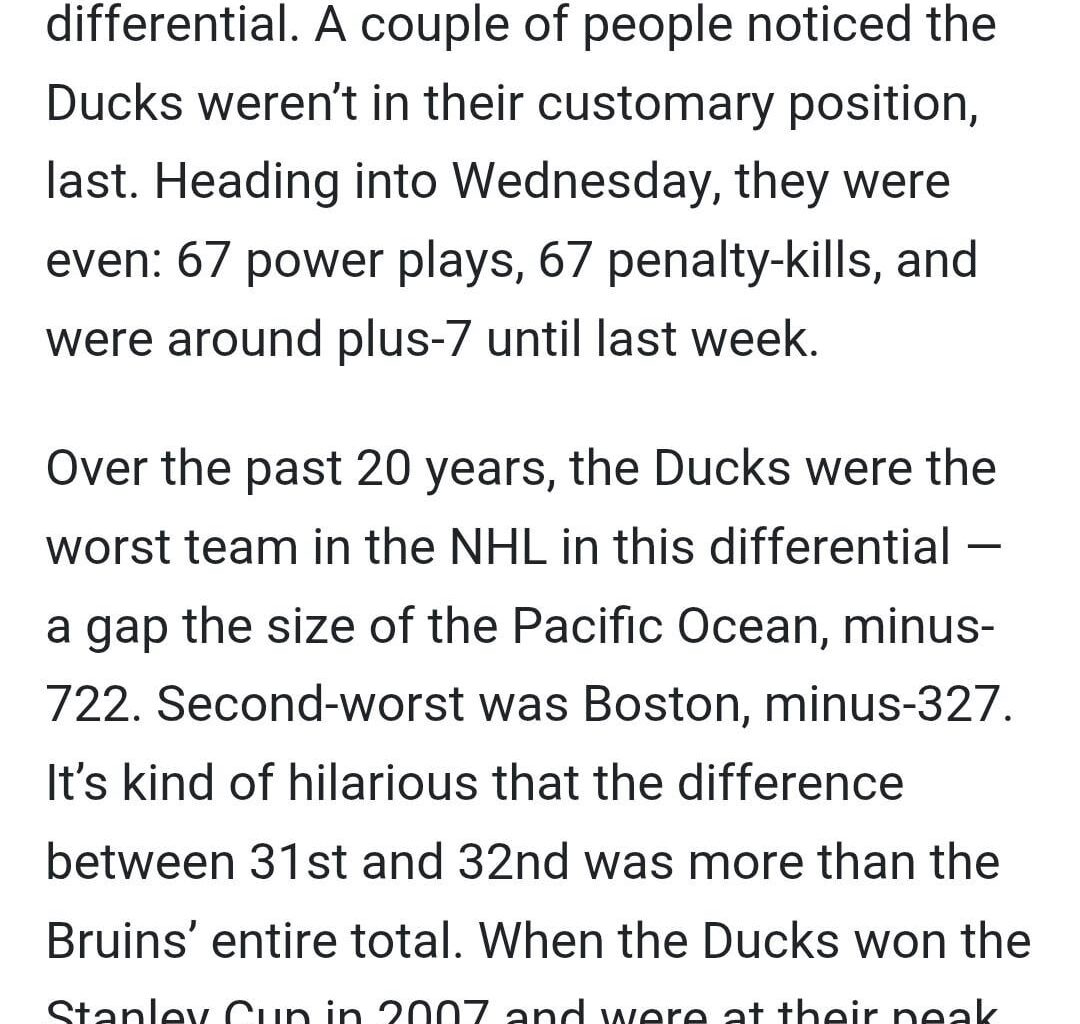 Anaheim's PP/PK differential for the past 20 years.