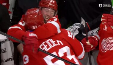 After Seider scored the tying goal today, he skated straight to the bench for hugs with Raymond