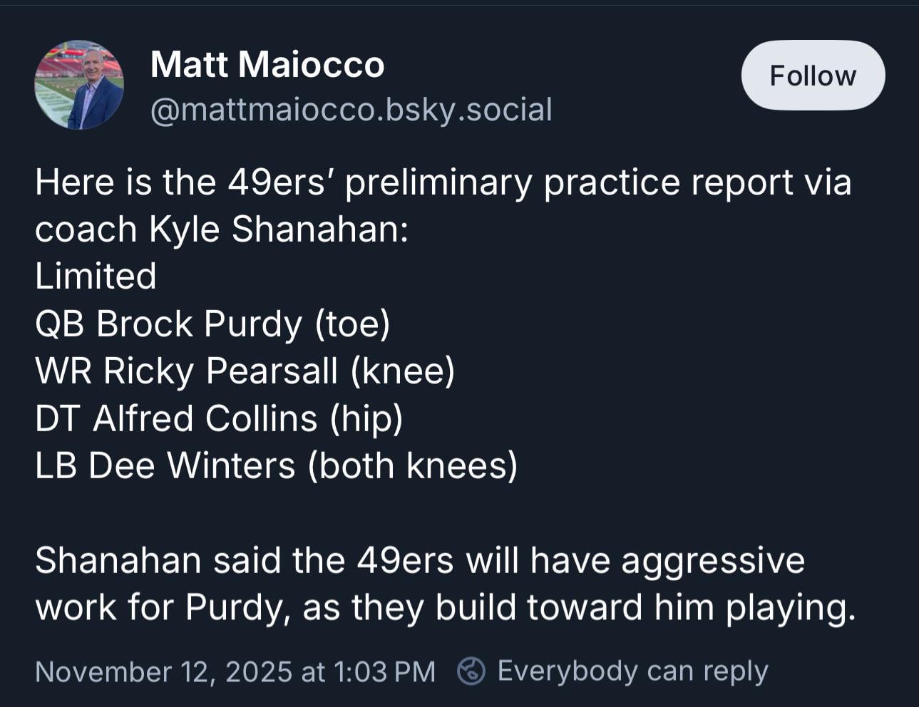 Ricky Pearsall will practice today!