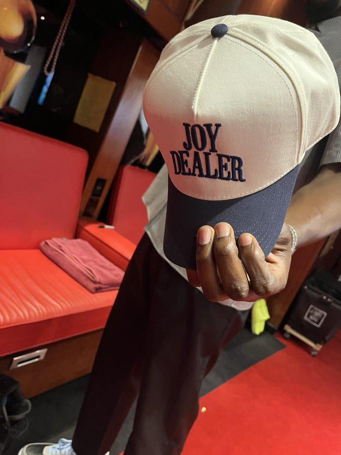 Bam Adebayo’s hat: "JOY DEALER" 😂😂😂 [Posting this again, accidentally deleted it]