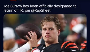 Ian Rapoport: “Joe Burrow has been officially designated to return off IR, per the wire.”