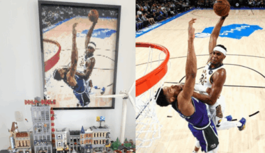 Myles has a giant picture of himself dunking on Giannis made out of Lego, and I think it's pretty sick. Also, I'll never boo this man.