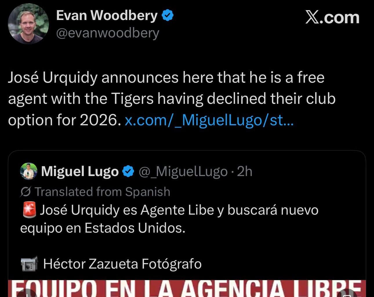 José Urquidy announces here that he is a free agent with the Tigers having declined their club option for 2026.