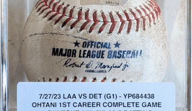 Game-used fouled ball by Shohei Ohtani in his 1st career complete game shutout on July 27th 2023 Angels vs Tigers. This was a historic day, being a doubleheader, Shohei was the starting pitcher in G1 to get his 1st career CG shutout, gave up 1 hit and struck out 8.  And in G2 the same day, he smash