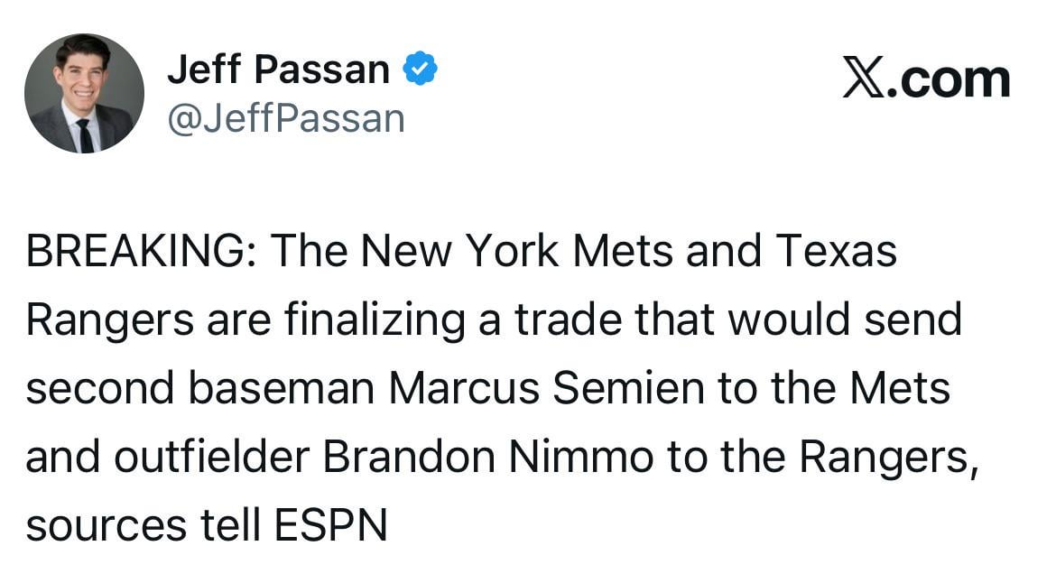 Nimmo Traded to Rangers for Semien