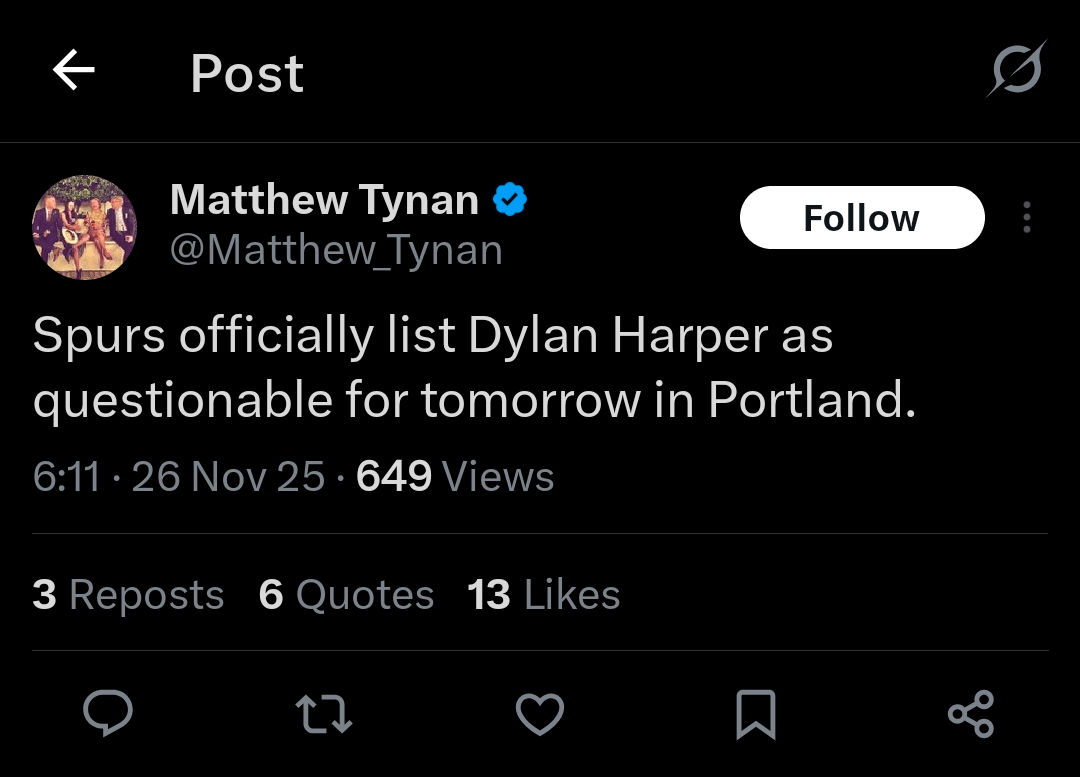 Dylan Harper is questionable for tomorrow