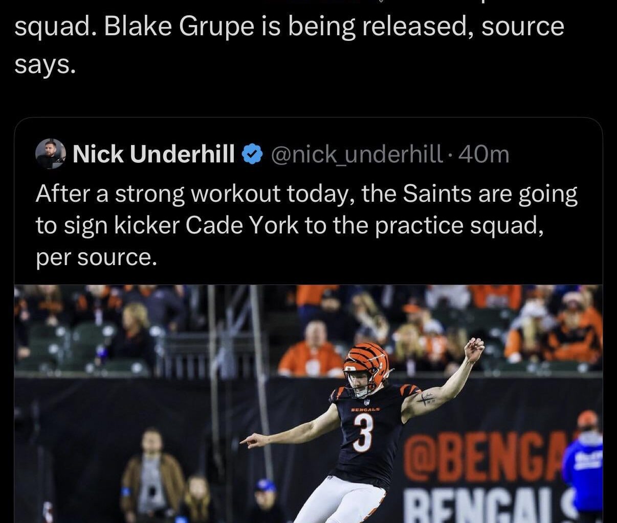 Not Justin Tucker, Grupe is gone, and we got a new kicker! Praise the lord!