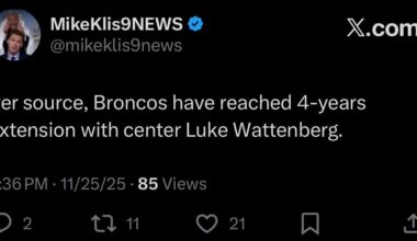 [Klis] Per source, Broncos have reached 4-years extension with center Luke Wattenberg.