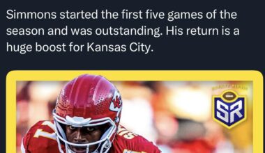 [@Schultz_report on X] Josh Simmons has returned to the Chiefs team facility.
