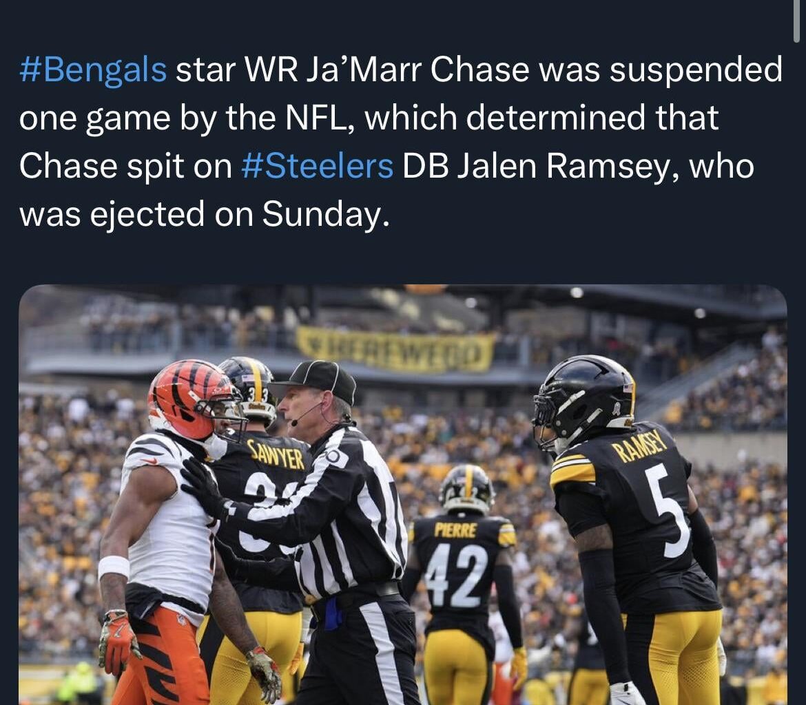 Ja’Marr Chase gets suspended for spitting on Jalen Ramsey