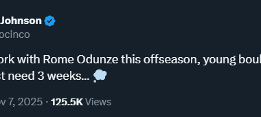 [Chad Ochocinco Johnson] I need to work with Rome Odunze this offseason, young boul gone be special i just need 3 weeks… 💭