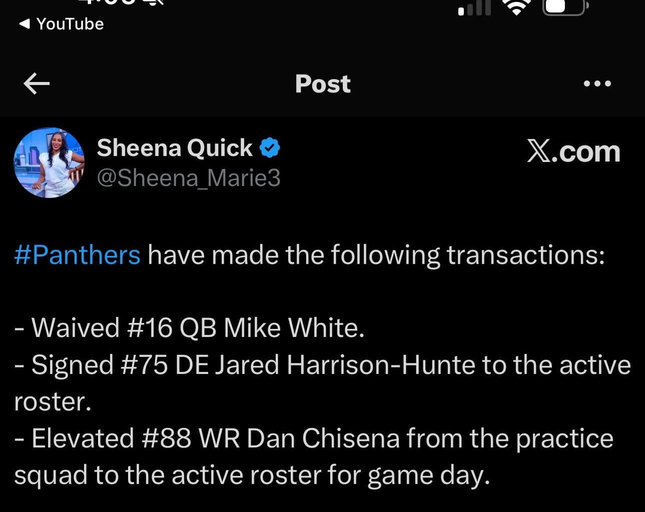 [Quick] Panthers make the following transactions