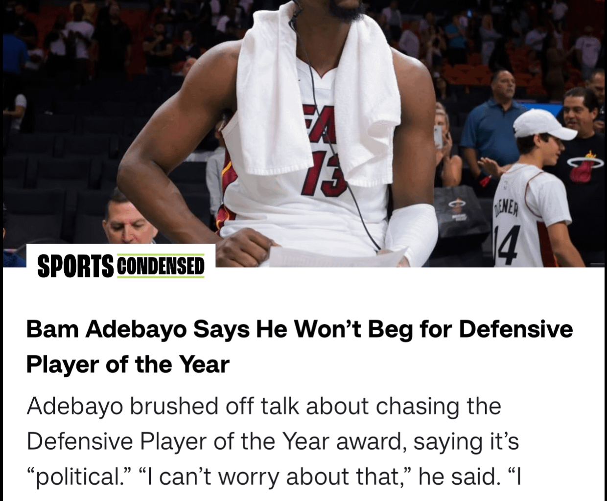 Bam doesn't want to beg for DPOY honors
