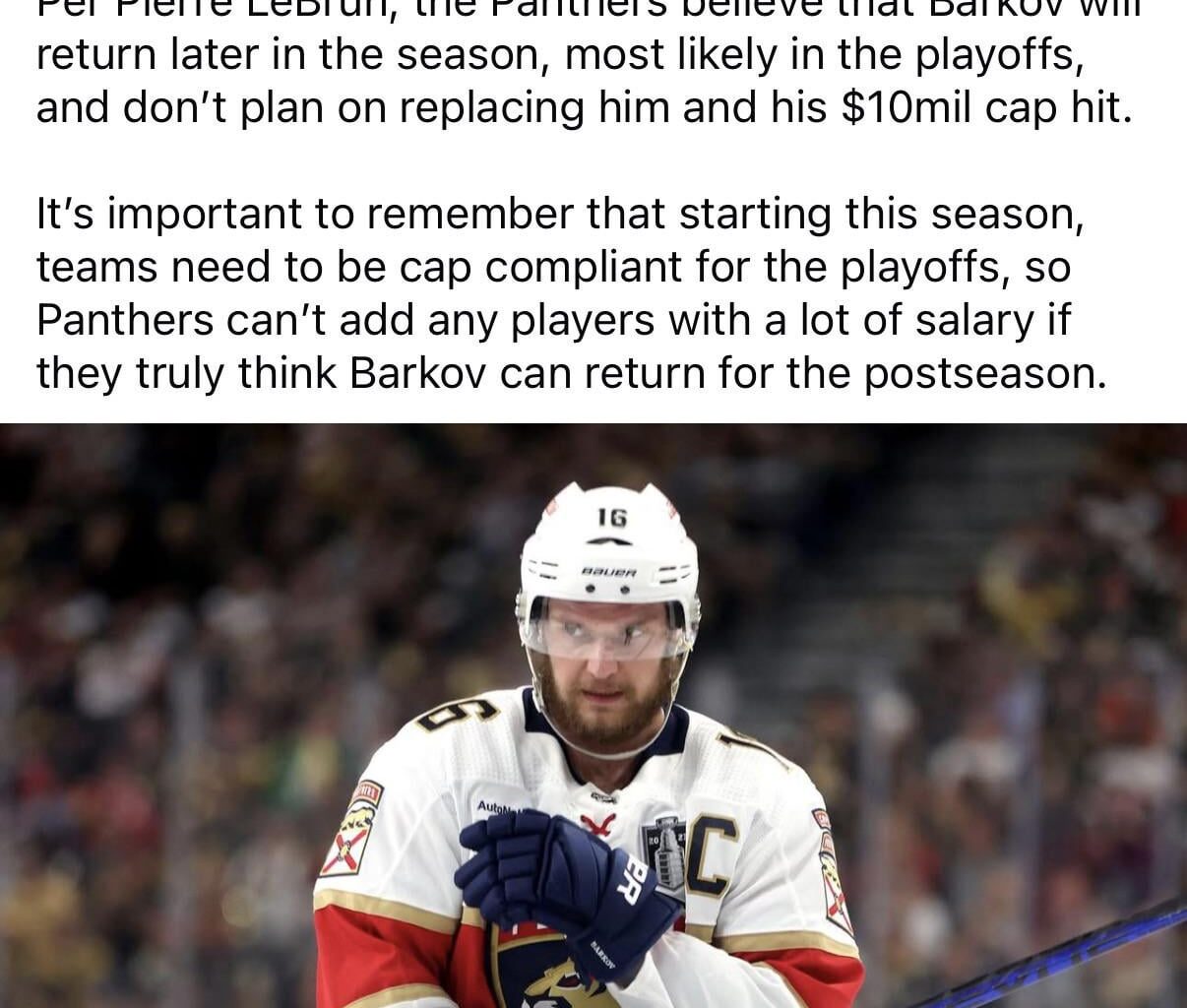 Starting to really look like Barkov will be back!