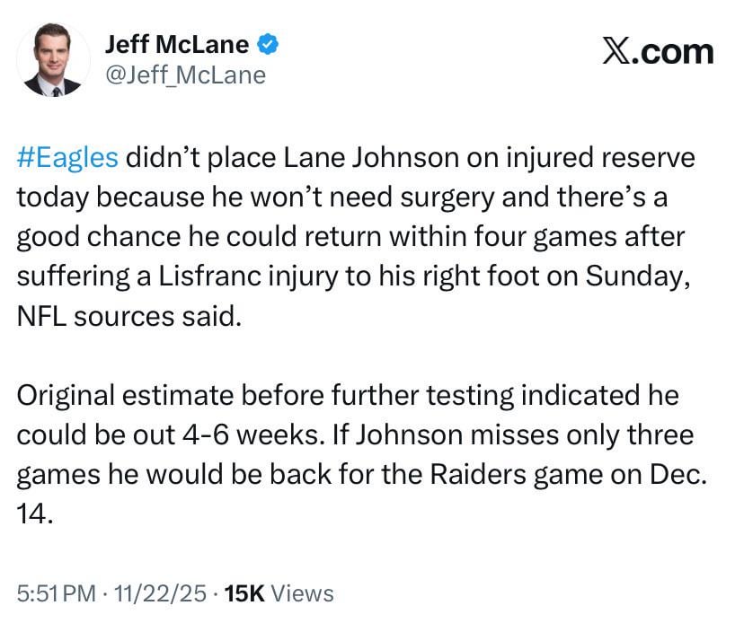 [McLane]Update on Lane Johnson