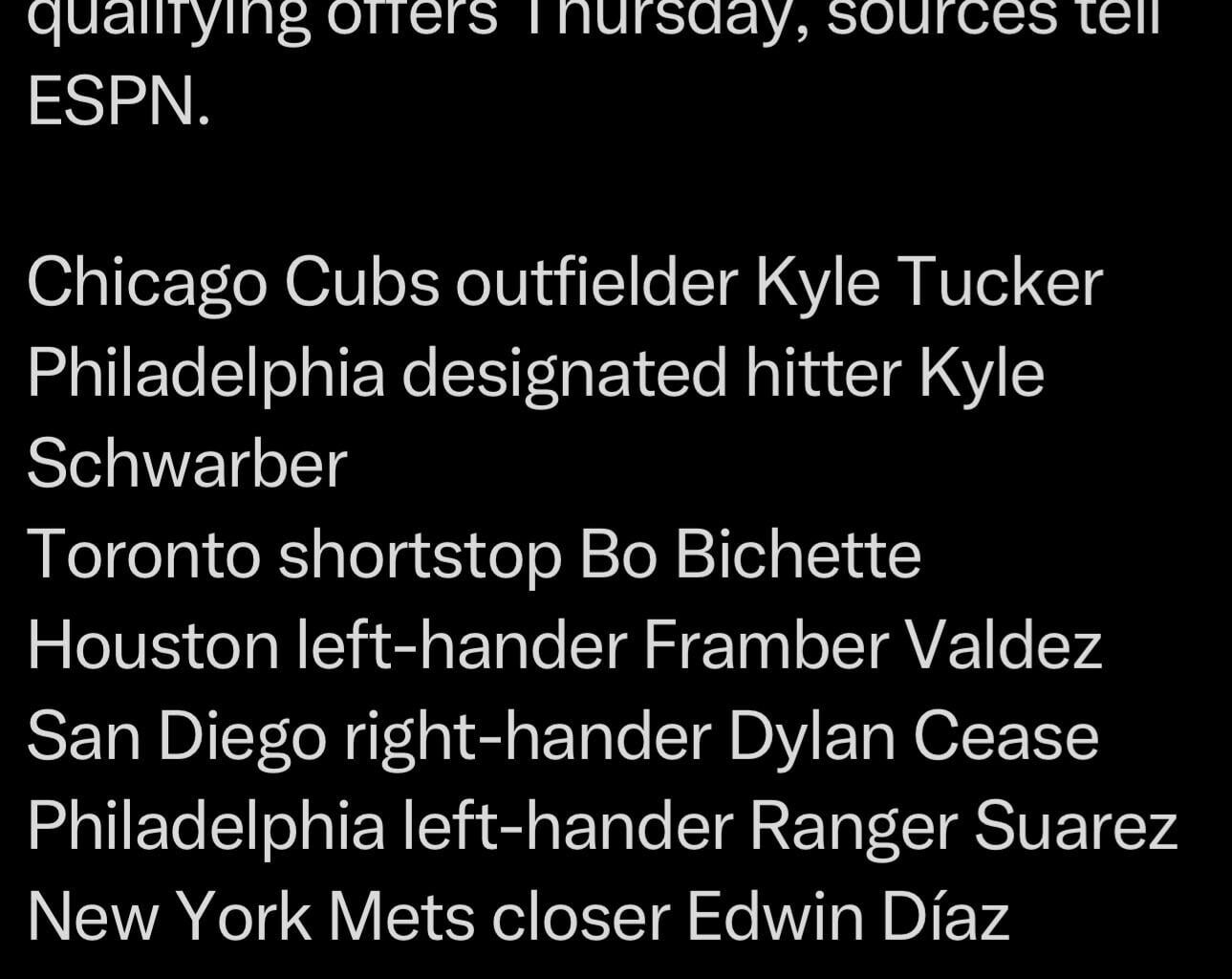 [Passan] Shota Imanaga and Kyle Tucker were extended the qualifying offer