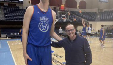 Minnesota Twins Announcer Cory Provus with 7’9” 19 Year Old Florida Gator Oliver Rioux