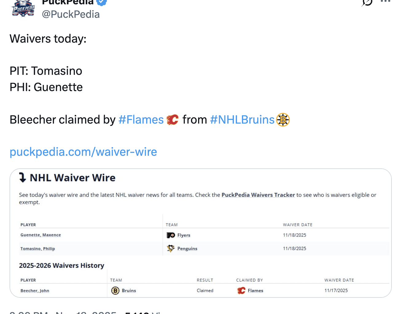 Pittsburgh has placed Tomasino on waivers