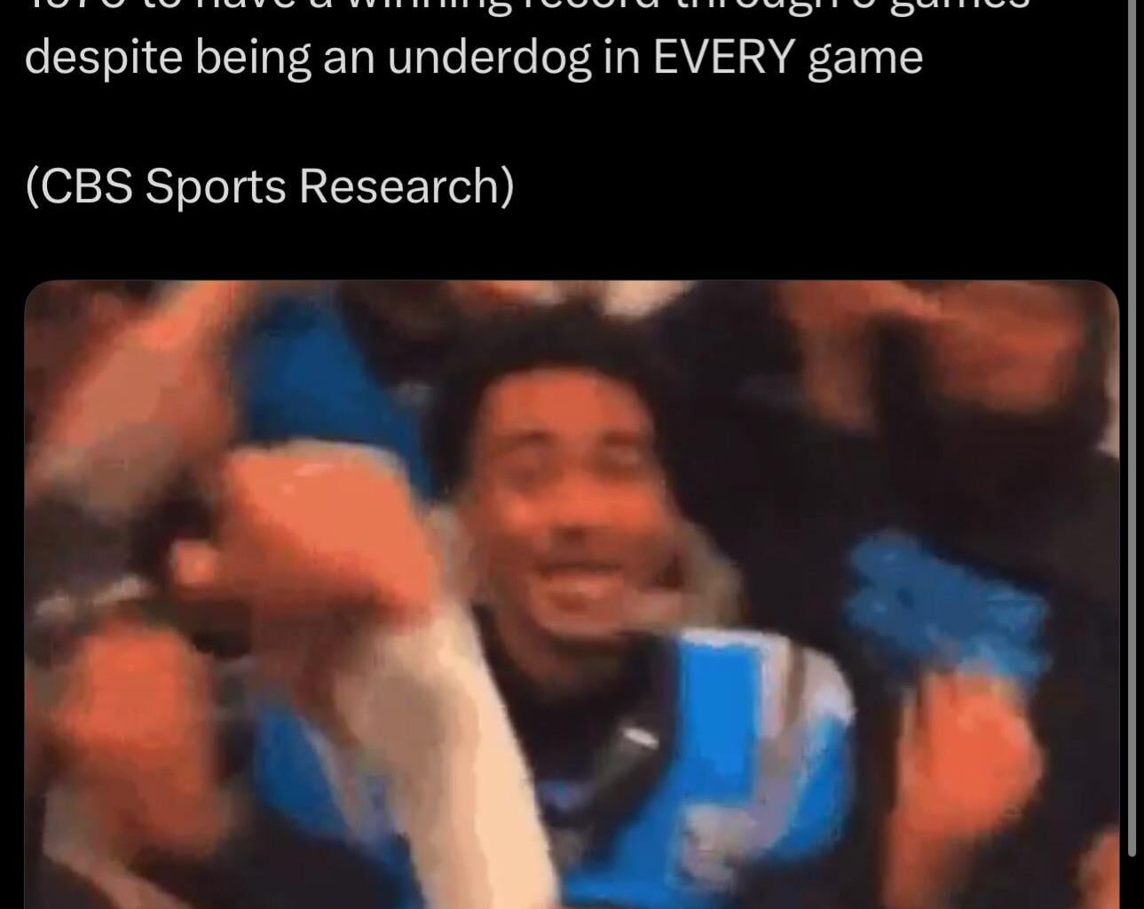 [Panthers] Panthers are the 2nd team in NFL history to have a winning record after 9 games while being an underdog in every game