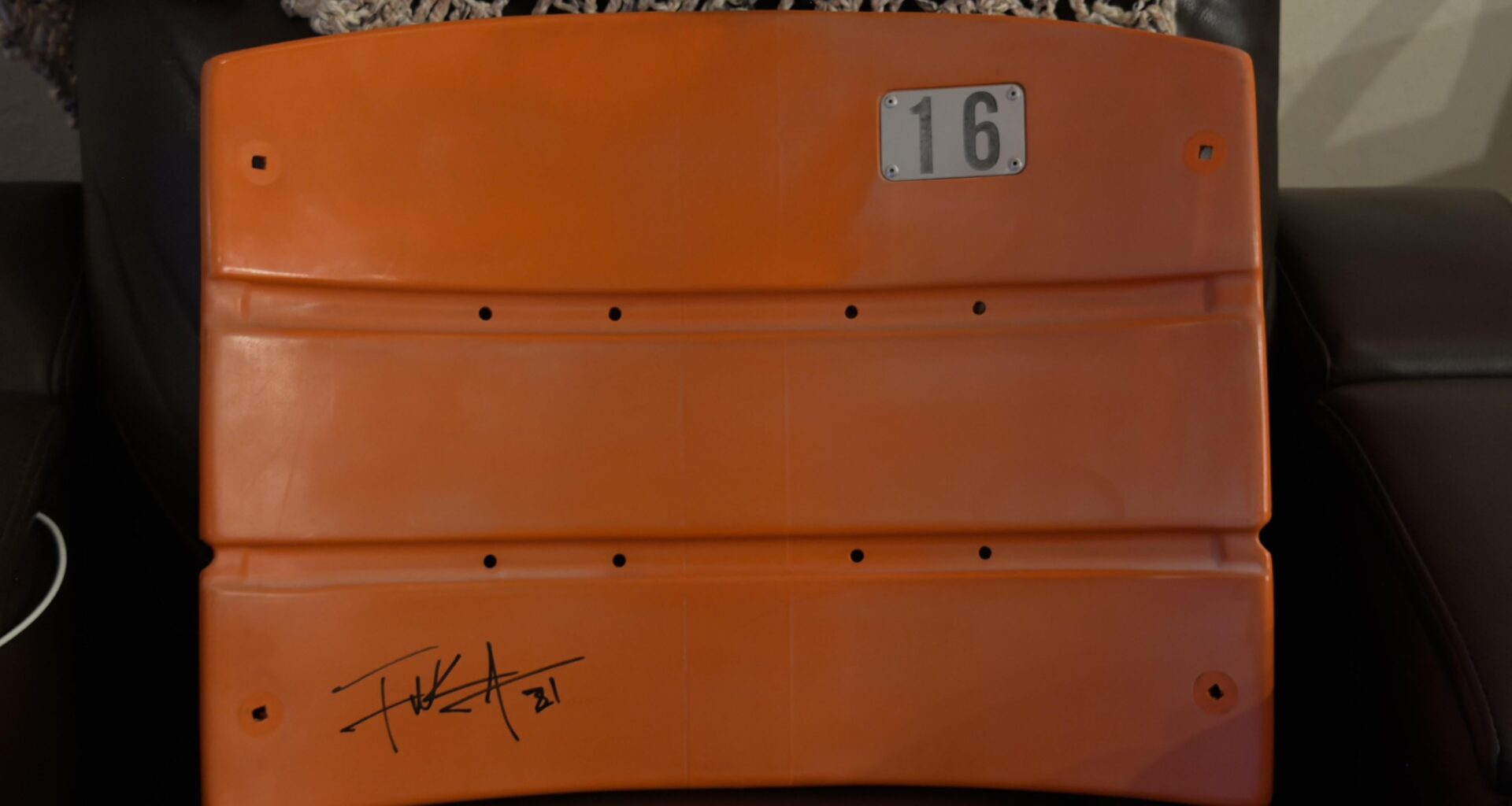 Frank Gore autograph on a Candlestick seat back