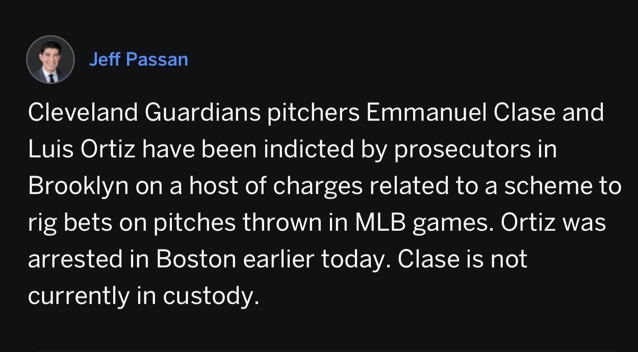 Pitchers Clase and Ortiz have been indicted by prosecutors to rig MLB games.