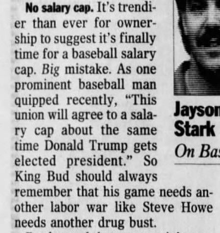 [RJAnderson] Sometimes you run across an old quote that stops you cold. From a Jayson Stark article in January 2000: