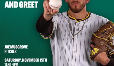 Meet San Diego’s own Joe Musgrove @mu59rove this Saturday (11/15) at Dick’s Sporting Goods in Chula Vista! ⚾️