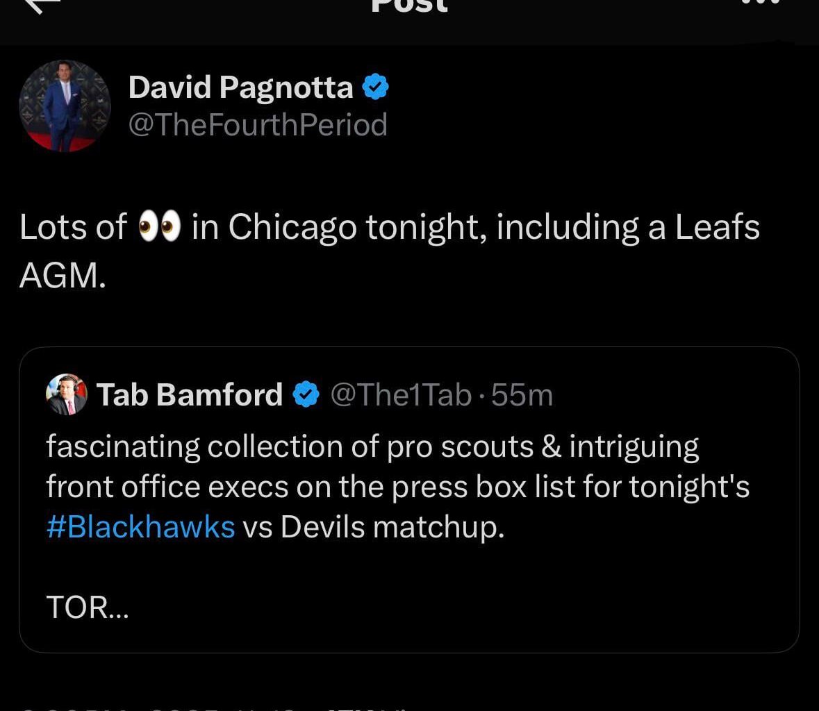[Pagnotta] Lots of 👀 in Chicago tonight, including a Leafs AGM.