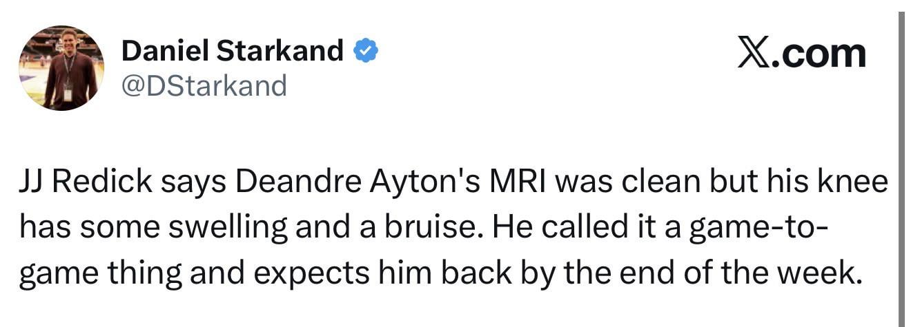 Ayton's MRI came back clean. JJ says he is considered "game to game" and expected to be back by the end of the week