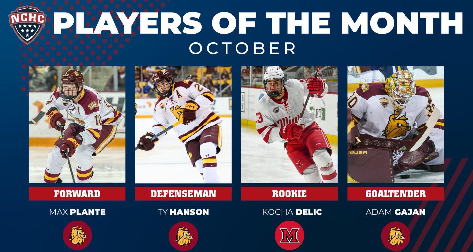 Max Plante named the NCHC Forward of the Month