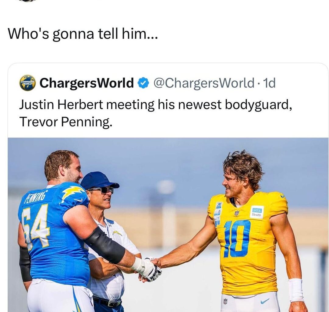 Theory: Penning was sent to the Chargers as a sleeper agent. He will get Herbert injured. Chargers will let Herbert go due to injury concerns and he will sign with the Saints…We’re playing the long game here