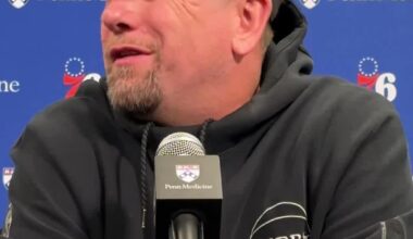 Nick Nurse reveals that Paul George is dealing with ankle soreness after playing just three games this season: “Reported soreness in the ankle after the game the other night. Has not been in anything since then, and we’re just trying to keep following up on that and seeing where he is.”