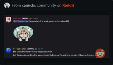 r/canucks mods are taking names and banning people who criticize the mods. They really don't want this going around as it's been removed multiple times.