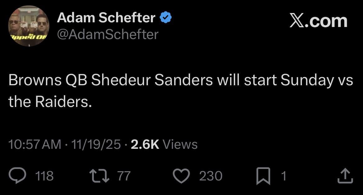BREAKING: Shedeur Sanders to start Sunday vs. Raiders (Schefter)