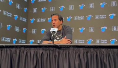 [Spoelstra] “What I can say about Jalen Brunson — I really enjoyed working with him during the World Cup. And I really dislike myself, for how much I grew to like him. He texted me the other day to check on my family. I told him my two sons are Jalen Brunson fans but it’s not allowed in the house”