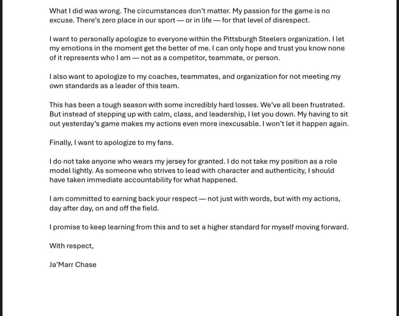 Ja’Marr Chase Apology