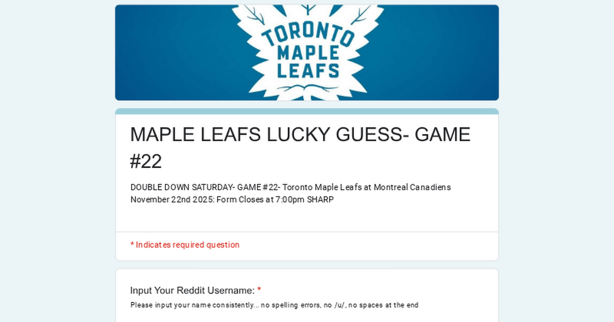 Maple Leaf Lucky Guess- Double Down Saturday- Game #22 at Montreal