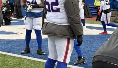 It’s cold outside ,  Bills Jordan Phillips is a unique dude, wearing a winter coat under his jersey today in Buffalo.