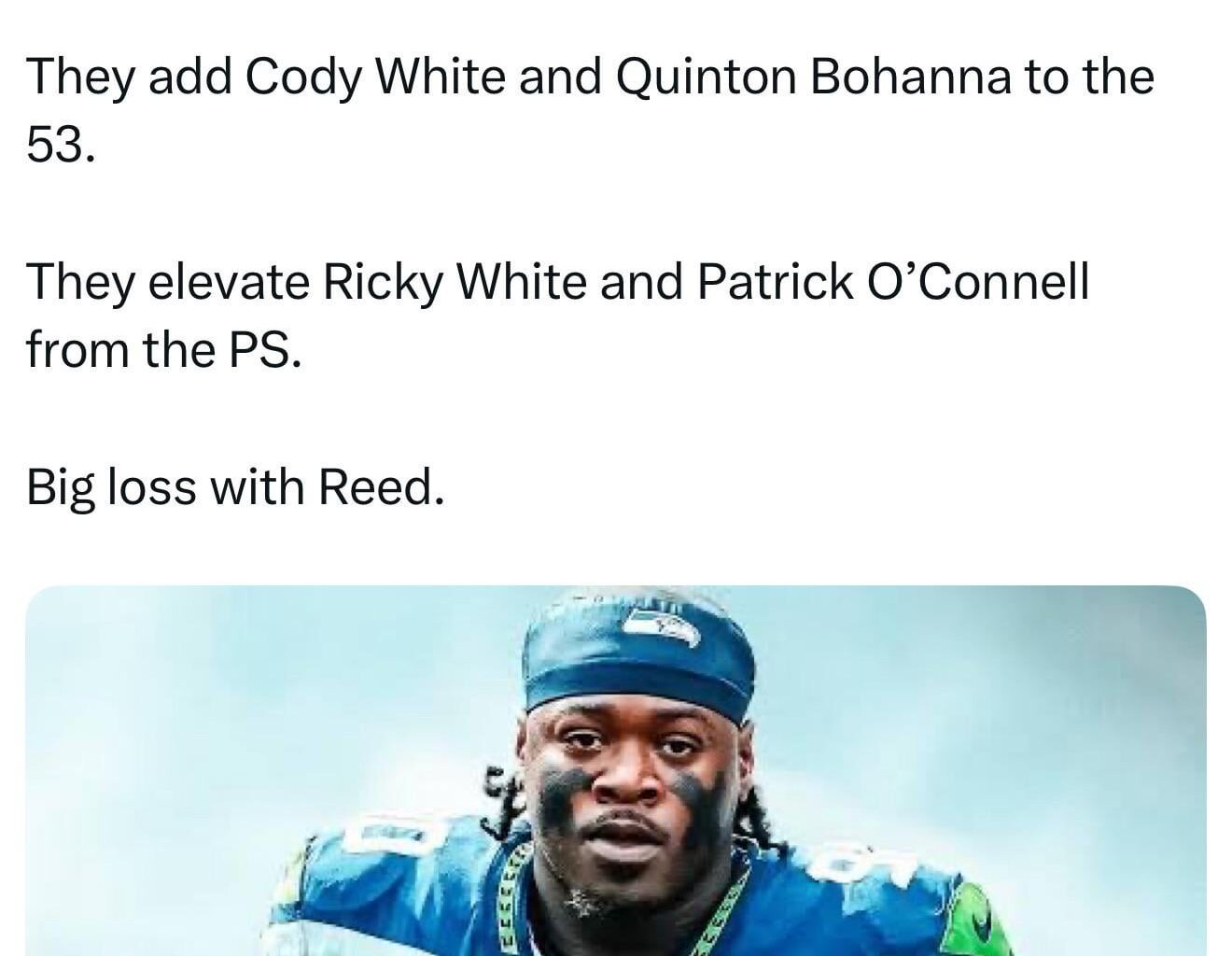 [Nemhauser] Seahawks place Jarran Reed on IR, along with Dareke Young.