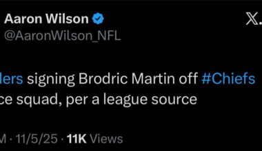 [Aaron Wilson] #Steelers signing Brodric Martin off #Chiefs practice squad, per a league source