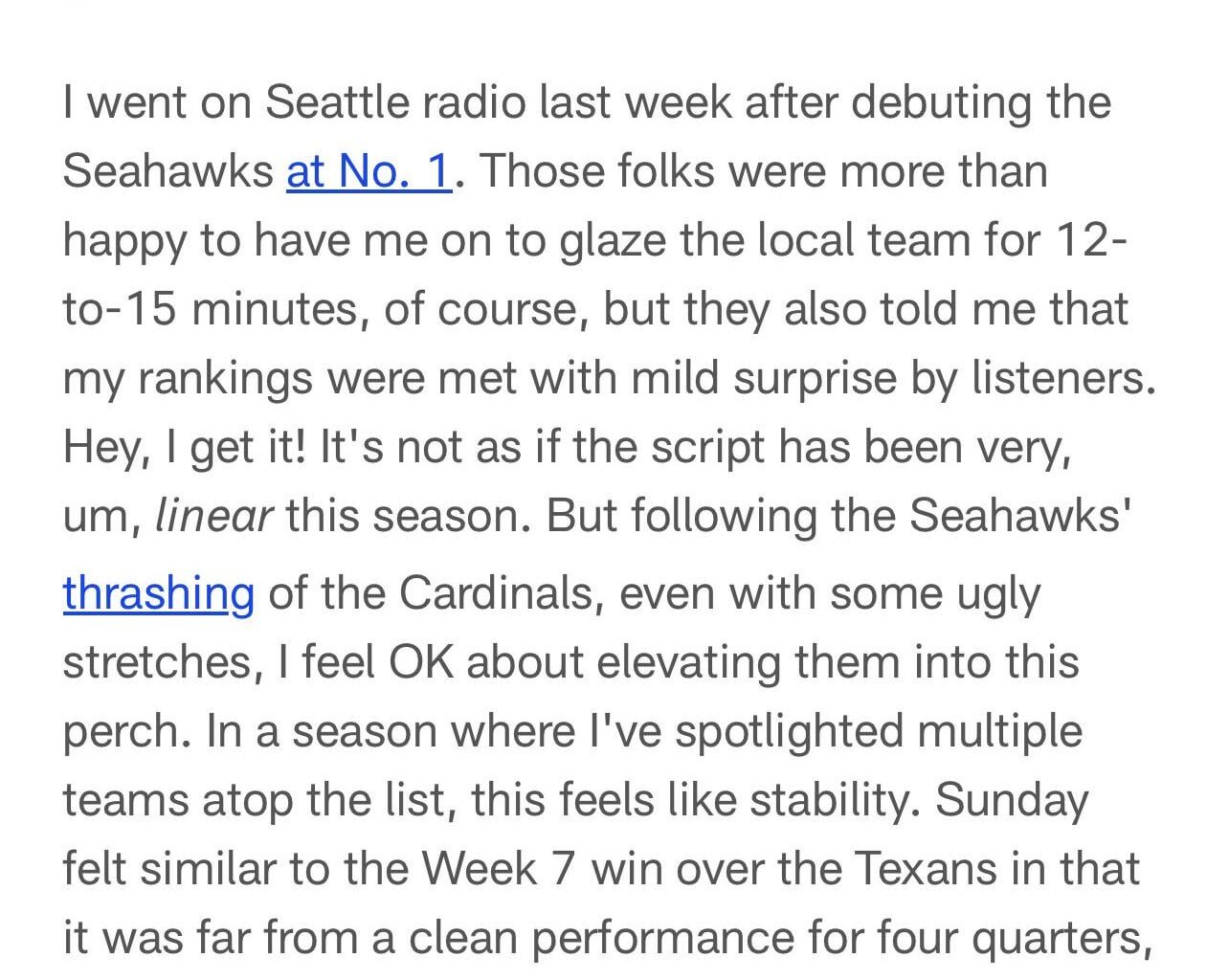 NFL Power Ranking has Seattle Seahawks at #1