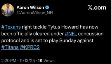 Tytus Howard cleared concussion protocol