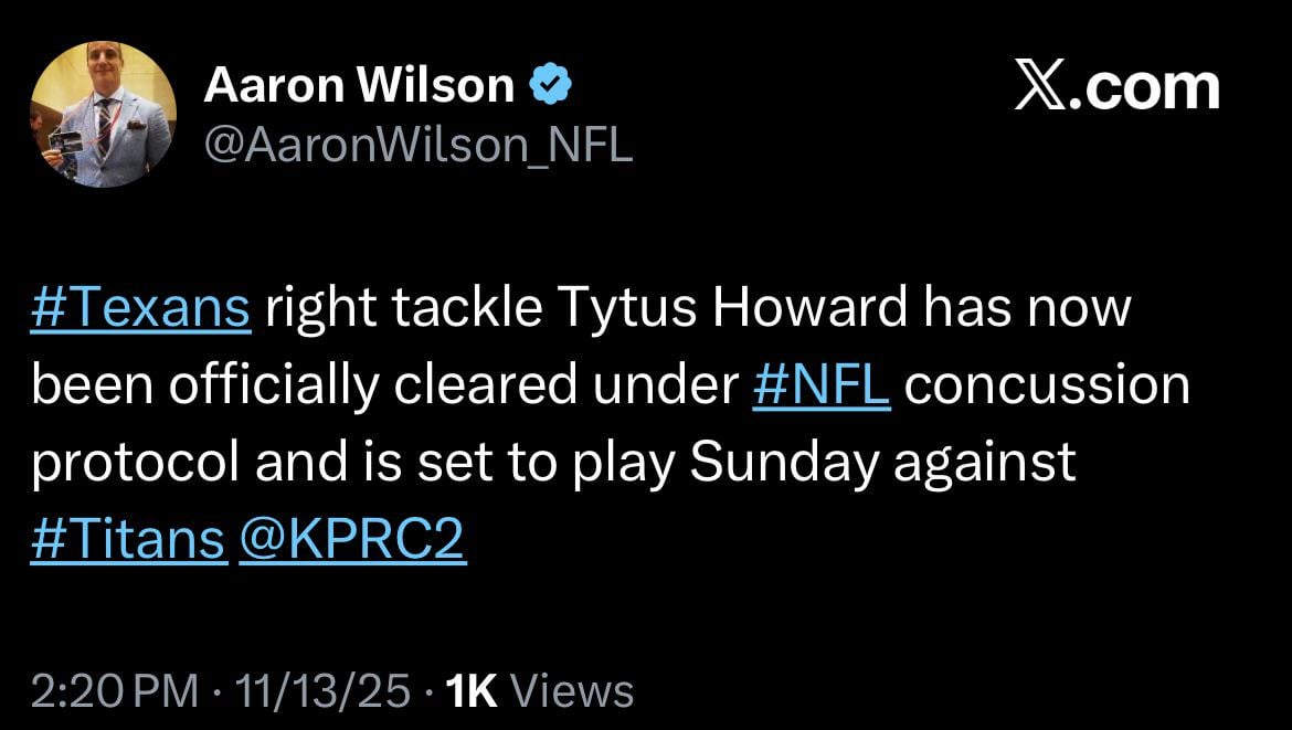 Tytus Howard cleared concussion protocol