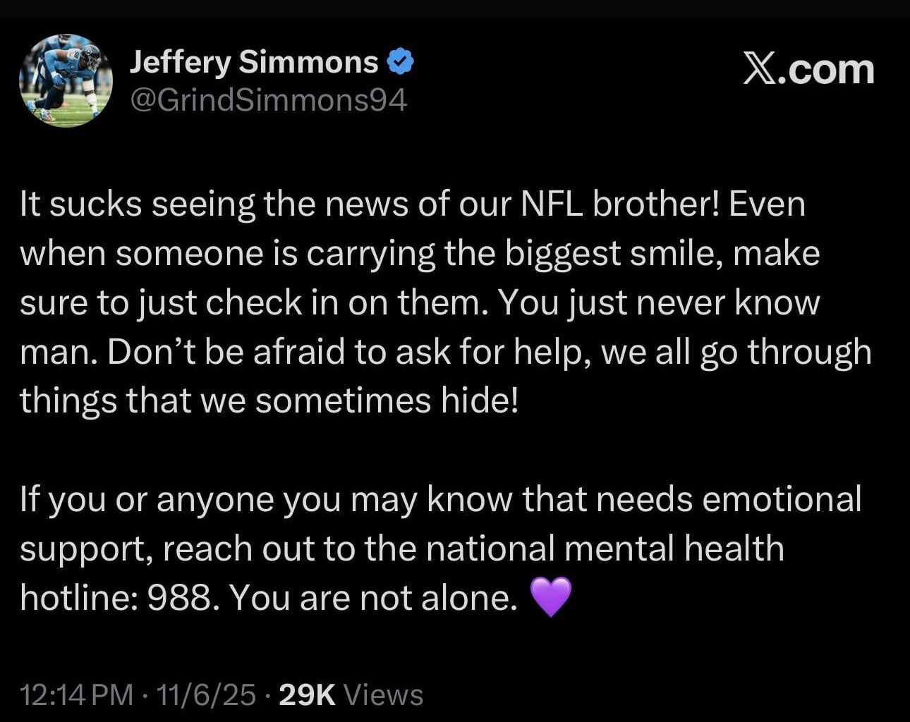 Jeffery Simmons shares his thoughts after the tragic death of Marshawn Kneeland