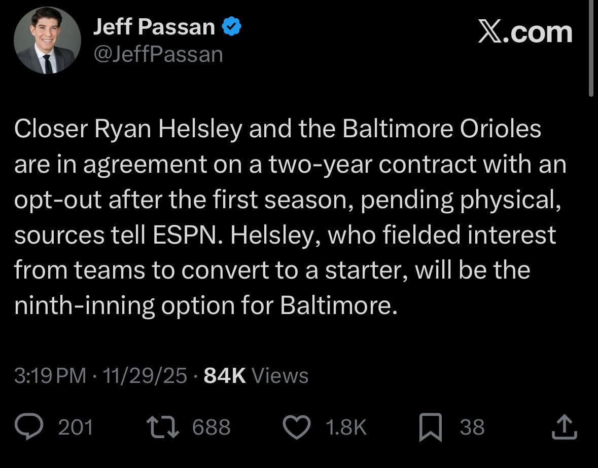 [Passan] Baltimore Orioles sign Ryan Helsley
